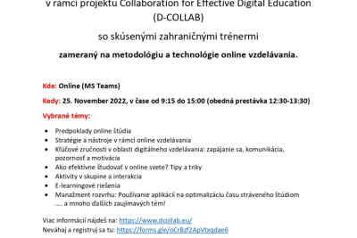 Online tréning pre študentov zameraný na metodológiu a technológie online vzdelávania