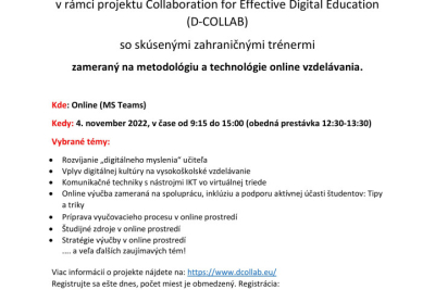 Online tréning pre učiteľov (aktivita projektu D-COLLAB)
