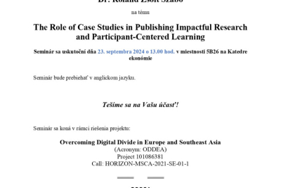 Pozvánka na seminár - The Role of Case Studies in Publishing Impactful Research and Participant-Centered Learning