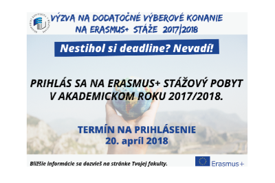 Výzva na dodatočné výberove konanie na Erasmus + stáže 2017/2018