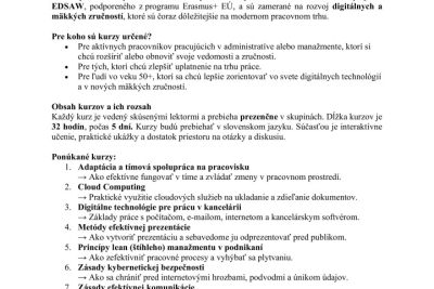 Pozvánka na bezplatné prezenčné kurzy v rámci projektu EDSAW