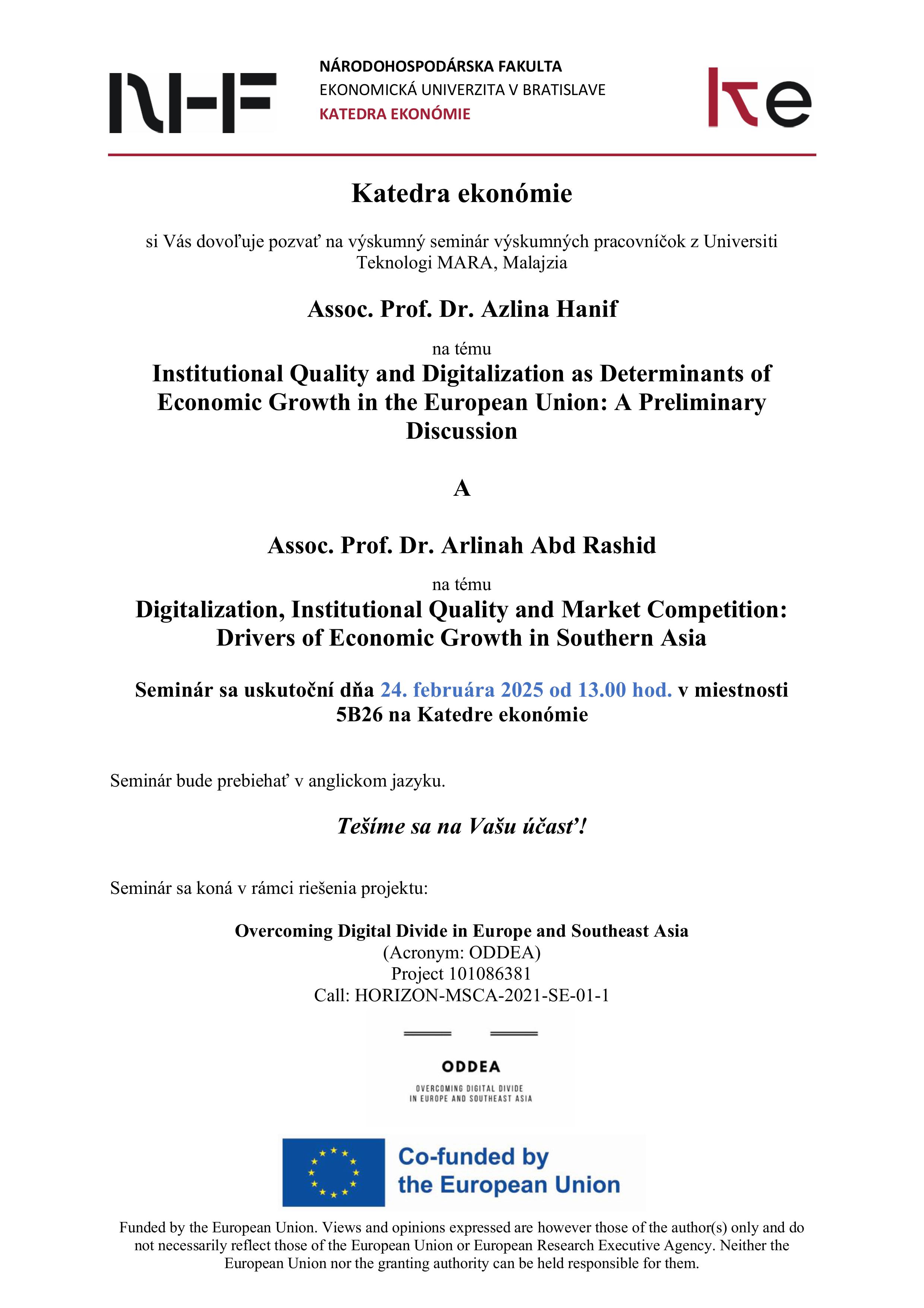 assoc. prof. dr. azlina hanifdr. arlinah abd rashid výskumný seminár